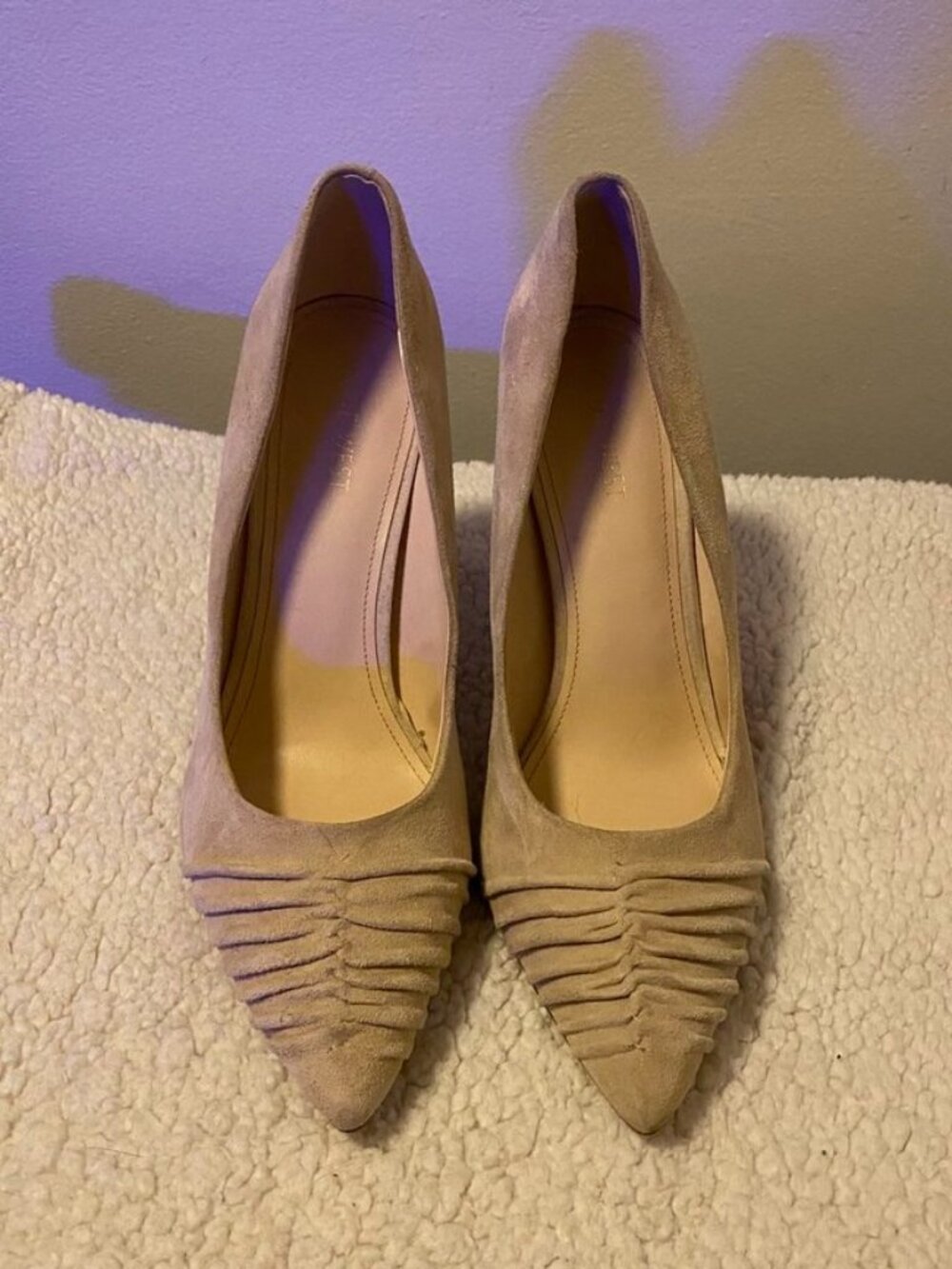 Nine West Harlyn suede pumps featuring a distinct ruched pointed toe